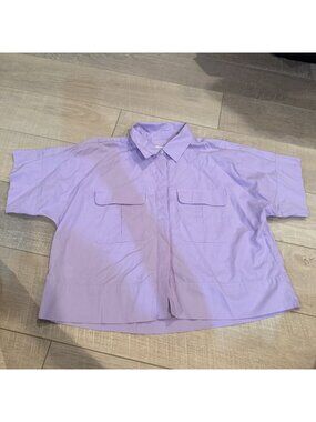 Loft Womens Purple Small Cropped Button Down Shirt New